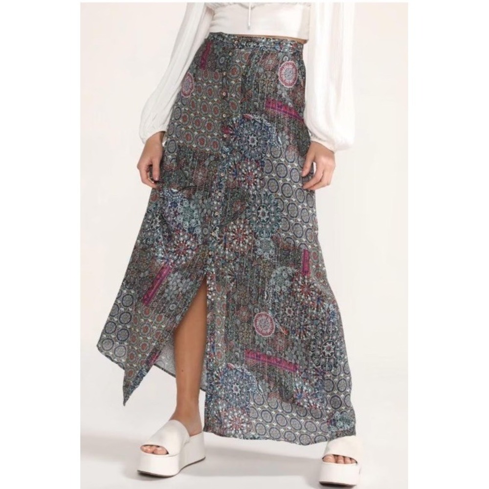 Desigual Icarus Mandala Maxi Boho Skirt Button Front Slit Sz 6 NWT